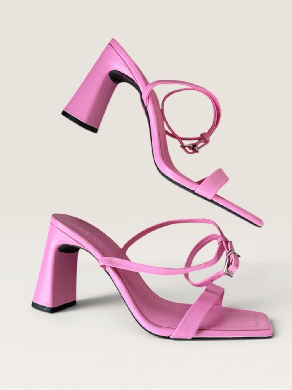 Zara Pink Strappy Block Heel Sandals